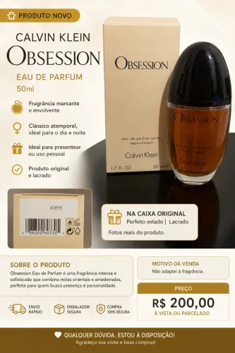 Perfume Calvin Klein Obsession Eau de Parfum Feminino 50ml - Original