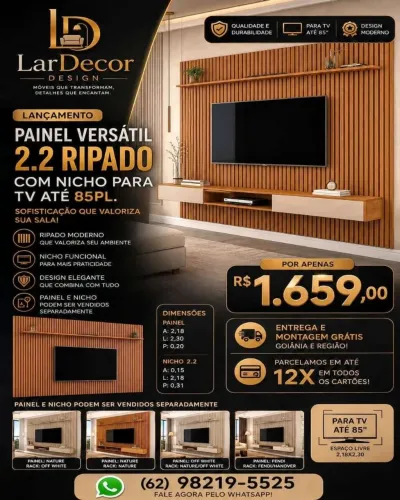 PAINEL VERSÁTIL RIPADO 2.2 COM NICHO PARA TV ATÉ 85PL
