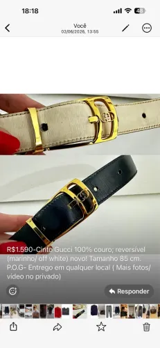 Cinto Gucci 100% original banhado a ouro, reversível (marinho/ off white) Tamanho 85 cm.