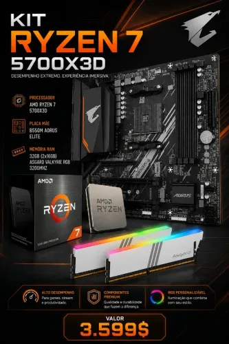 KIT RYZEN 7 5700X3D+B550M AORUS ELITE + 32GB RAM RGB - Parcelo
