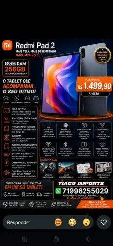 Tablet Redmi Pad 2 - 8gb ram 256 gb armaz.