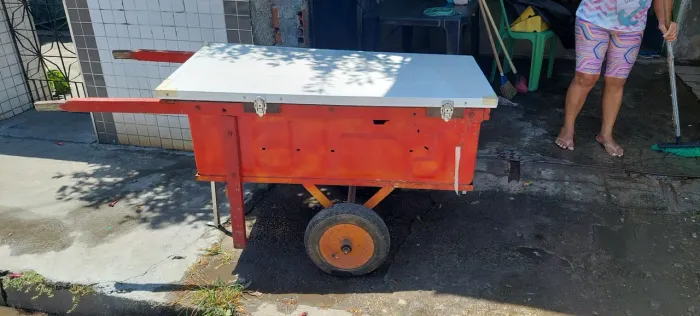 Carrinho baú, frutas, compras, fechado com tampa e chave