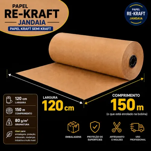 Bobina Papel Re-kraft Jandaia 120cm X 150m 80g/m2