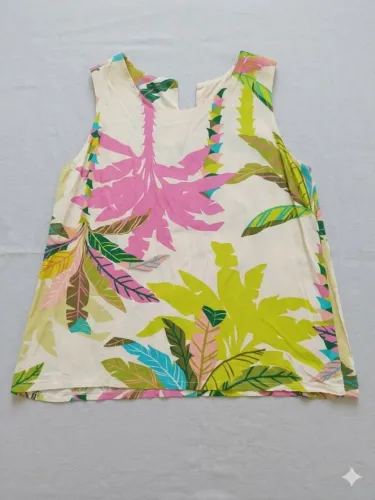 Blusa Regata Feminina Estampa Tropical Folhagens - Tamanho G