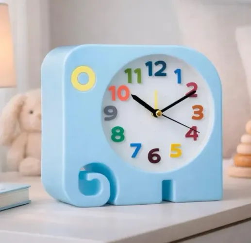 Relógio De Mesa Despertador Elefante Para Quarto Infantil COR. Azul 