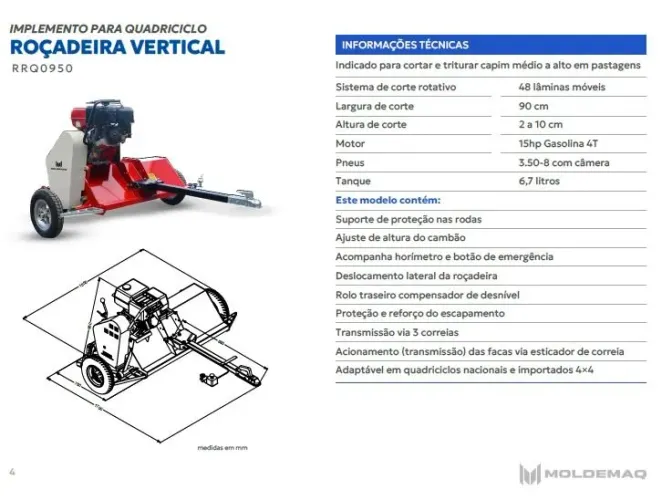Roçadeira vertical para uso em quadriciclo.