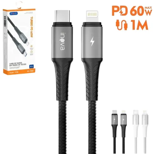 Cabo de Carregamento Tipo C Para iPhone 60W Turbo 1 Metro em Trama de Tecido - Inova 