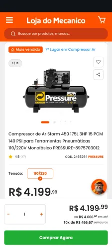 Compressor ar STORM 175 litros