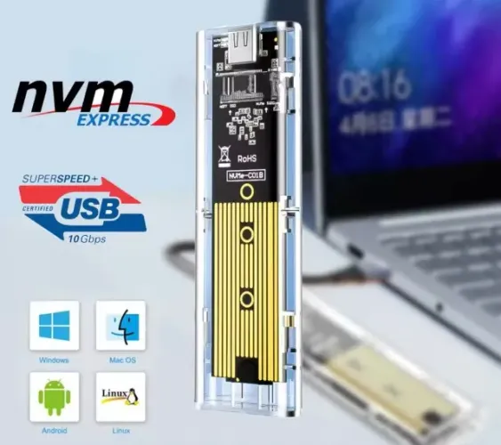 Case Para Ssd Nvme M.2 2230/2242/2260/2280 Pcie M-key Usb Tipo-c E Usb 3.1
