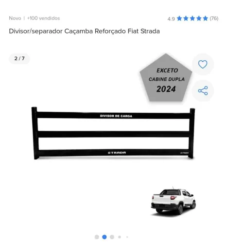 Divisor Cargas Caçamba Reforçado Fiat Strada 2021 a 2026 Preto