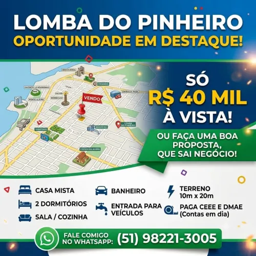 Venda de casa com terreno na lomba do pinheiro.