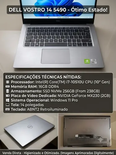 Dell Vostro 14 5490 - i7 10ª Gen, 16GB RAM, 256GB SSD, MX230 (Impecável!)