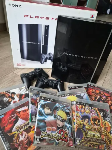 PS3 FAT Japonês 80GB + Caixa + 2 DualShock 3 + 9 Jogos