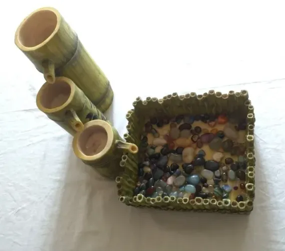 Arranjo decorativo "zen" japonês para jantares ou banhos. Efeito tranquilizante.