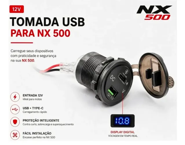Tomada USB-C Para Honda Nx 500
