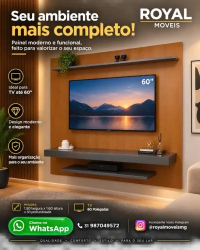 Painel Suspenso P/TVs Até 60 Polegadas 1.50M. Produto Novo Direto de Fábrica.