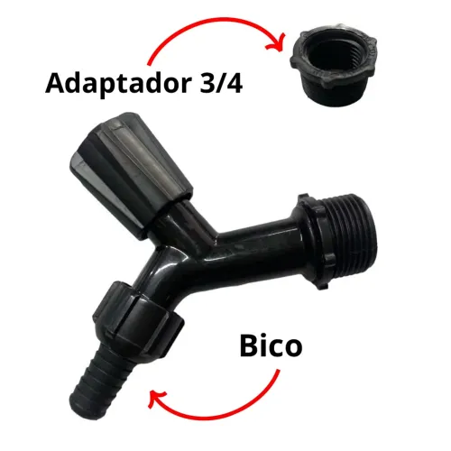 Torneira Herc Preta Jardim 1/2 Com Adaptador 3/4 kit com 2 unidades + Fita Veda Rosca