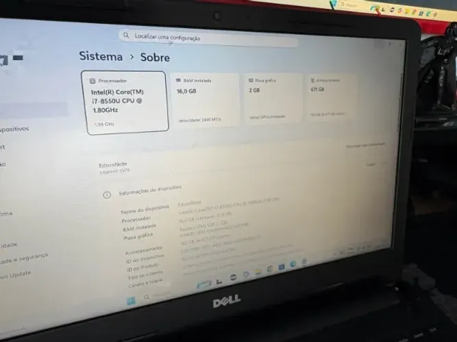 ? Notebook Dell Intel Core i7 (8ª Ger) | 16GB RAM | SSD 720GB