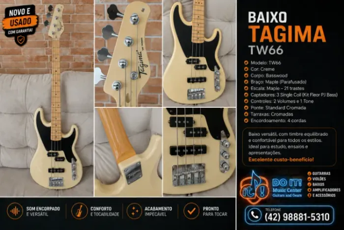 CONTRABAIXO TAGIMA TW-66 (blindagem; captação Fleor e instalado captador extra estilo PJBa
