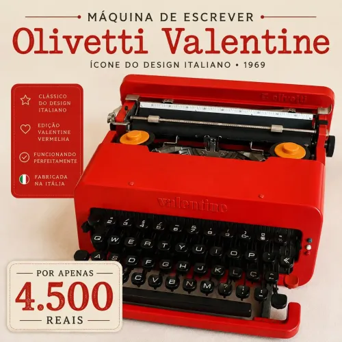 Olivetti Valentine Vermelha Original 1969 | Máquina de Escrever Rara com Maleta