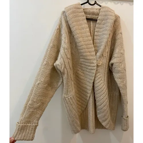 Casaco de lã com brilho feminino creme
