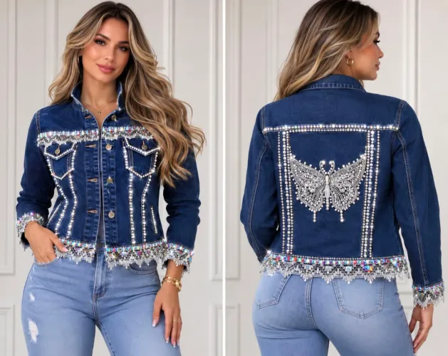 Jaqueta jeans bordada feminina