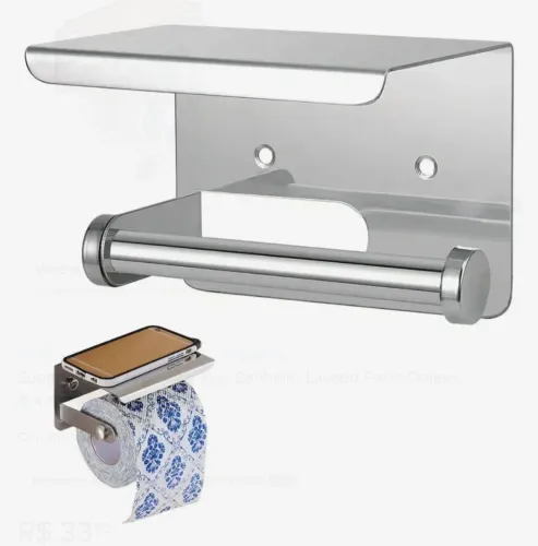 Suporte Papel higiênico inox com porta objeto