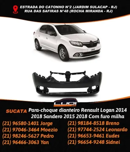 Para-choque dianteiro Renault Logan 2014 2018 Sandero 2015 2018 Com furo milha
