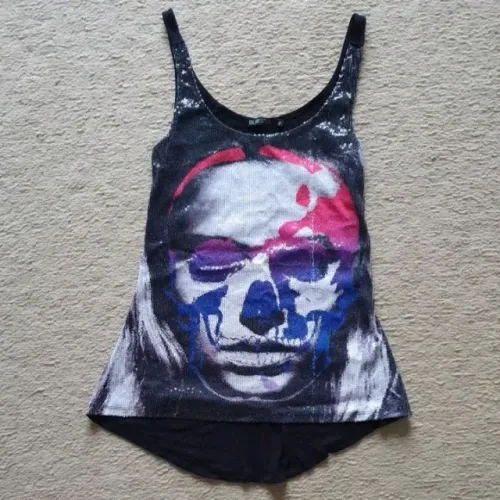 Regata Feminina Alongada Caveira com Lantejoulas - BlueSteel Tamanho P