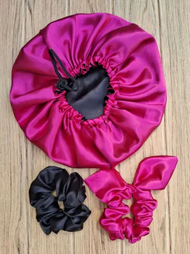 Kit de Acessórios para Cabelo - 2 Scrunchies e 1 Touca de Cetim