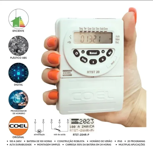 Temporizador elétrico Coel RTST20 digital 10 programas