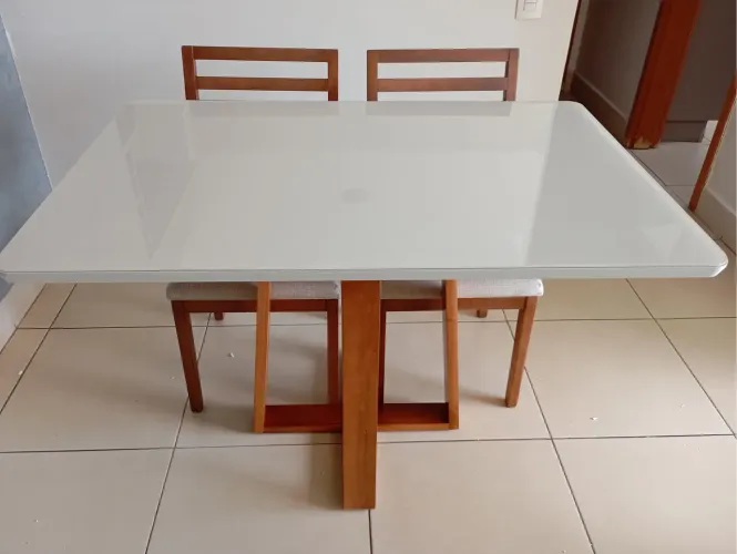 Mesa de Jantar Moderna com Tampo Branco laca mesa de madeira 