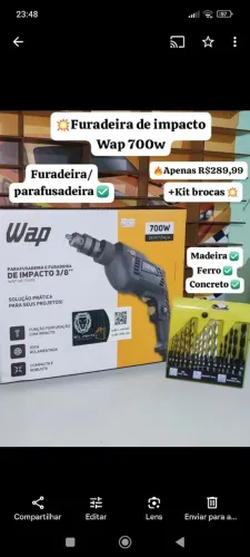 Furadeira de Impacto Wap+ Kit Brocas R$249,99
