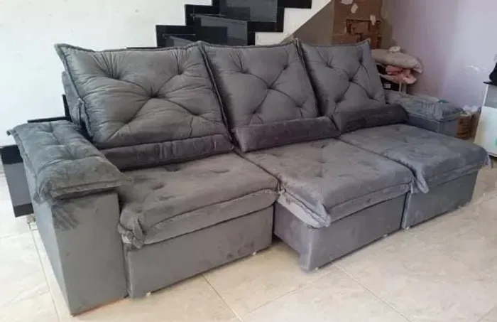 SOFÁ RETRATIL RECLINAVEL 2,70 ESPUMA D28 MOLAS BONNEL