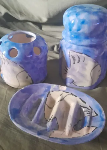 Jogo Pia de Banheiro Porcelana Peixe 