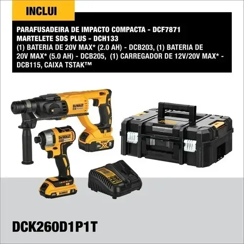 COMBO DEWALT MARTELETE DCH133+ CH IMPACTO DCF7871 20V+TSTAK