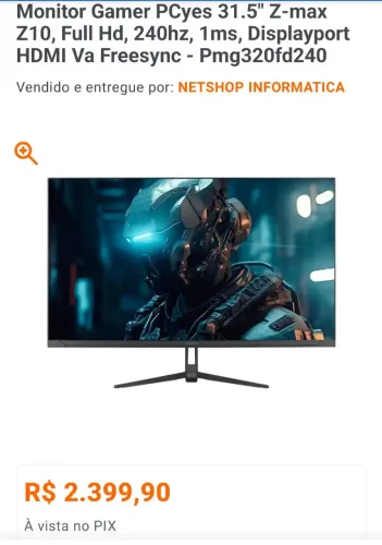 MONITOR GAMER PCYES CURVO Z-MAX Z20 31,5" FULL HD 240HZ 1MS