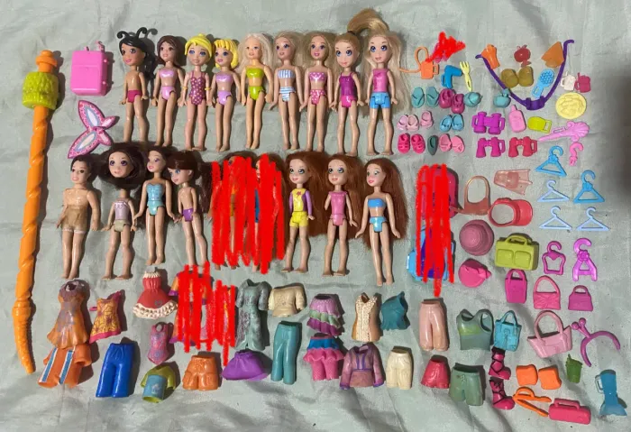 Lote de Polly Pocket Originais (Bonecas, Roupas, Acessórios, Partes de Playset)