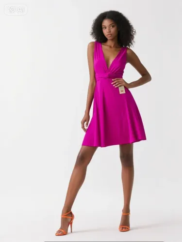 Vestido Pink Elegante com Detalhe no Decote
