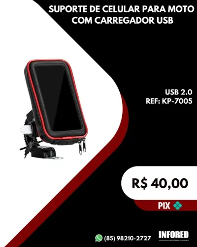 Suporte de celular para moto com carregador usb