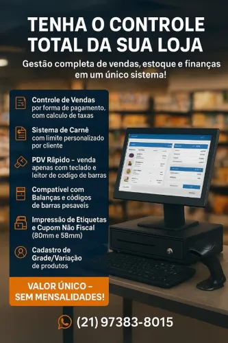 Tenha o Controle Total da Sua Loja. Sem Mensalidade