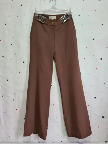 Calça Social practory tam 38/40 Marrom com Cinto Decorado