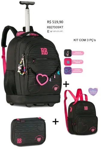 Mochila De Rodinha Lancheira Estojo Rebecca Bonbon RB