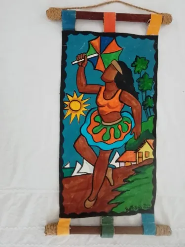 Quadro Arte Naïf Original Olinda (PE) - Tema Frevo Dançarina