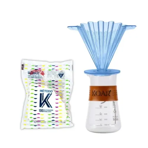 Conjunto Koar Jarra Decanter 600 ml Marron + Porta Filtro Azul 100 Filtros de Papel