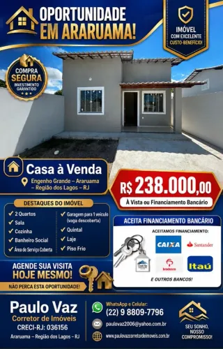 MORE A 10 MINUTOS DO CENTRO DE ARARUAMA, E DE PRAIA SECA(MAR E LAGOA) - CASA NOVA 2 QTS