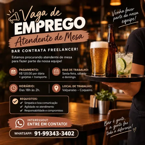 VAGA DE EMPREGO - ATENDENTE DE MESA