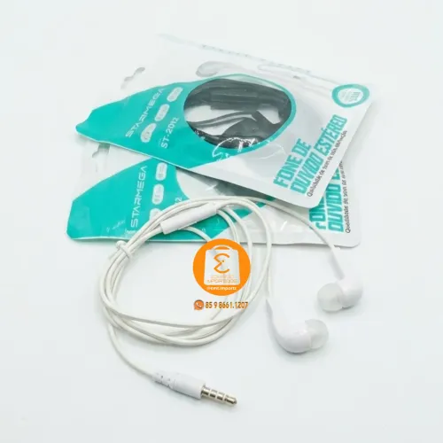 Fones de Ouvido com Fio P2 3.5mm com botão, microfone e borrachas para Celular, PC, Note