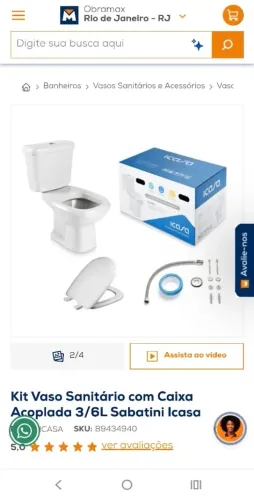 Kit Vaso Sanitário com Caixa Acoplada 3/6L Sabatini Icasa