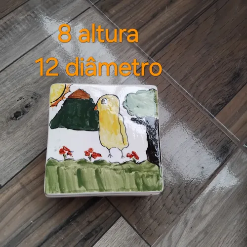 Porta treco cerâmica pintado a mão 